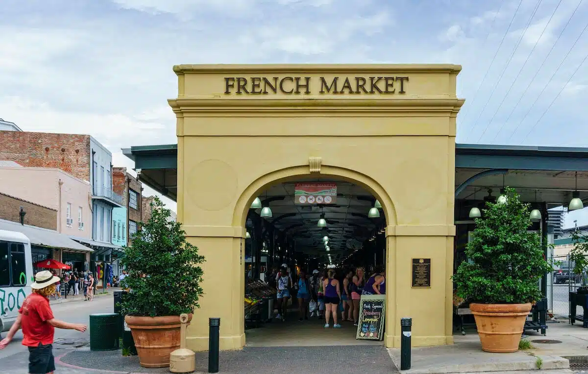 French Market stop seen from a guided New Orleans city bus tour