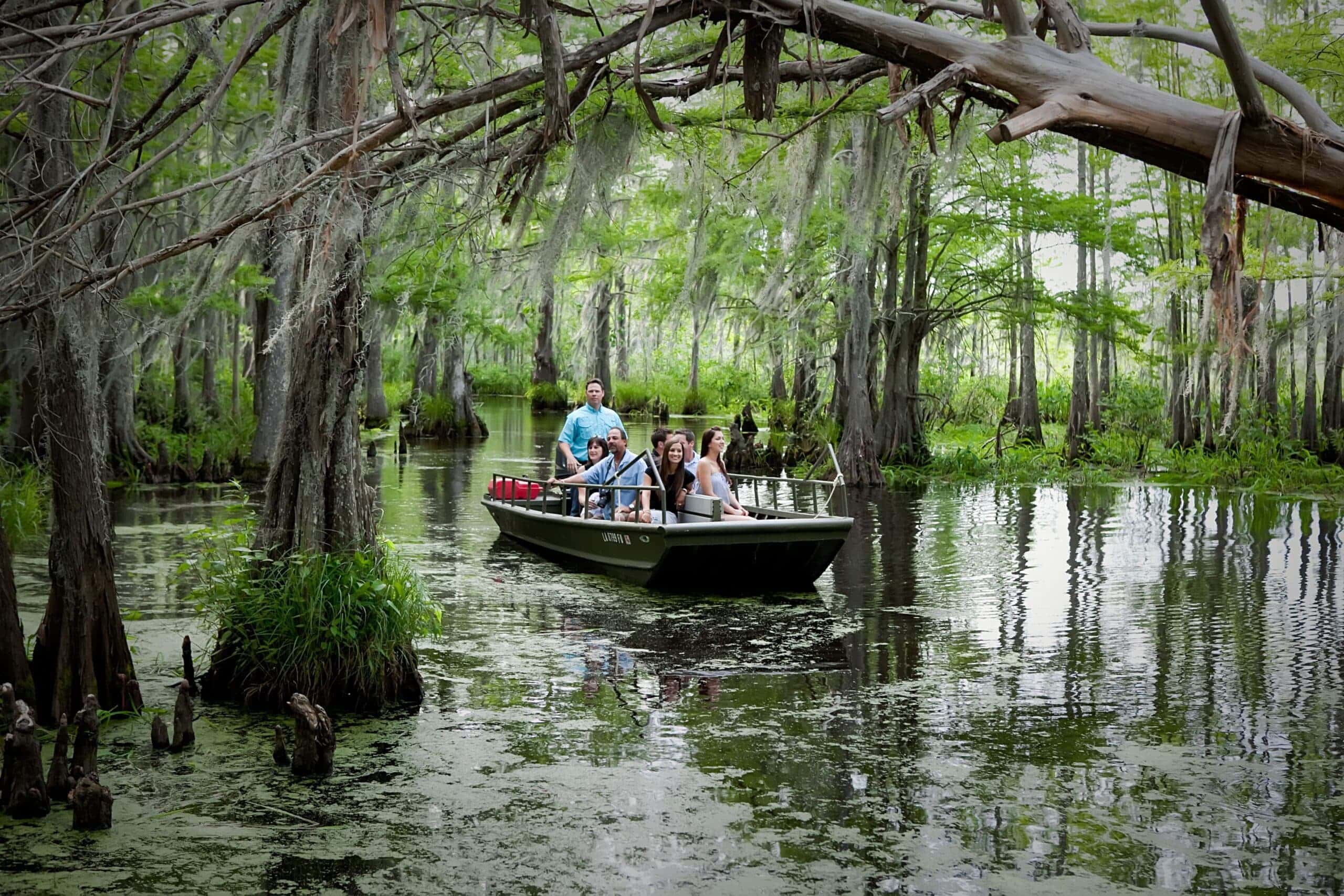 Cajun Encounters swamp tour boat on the water